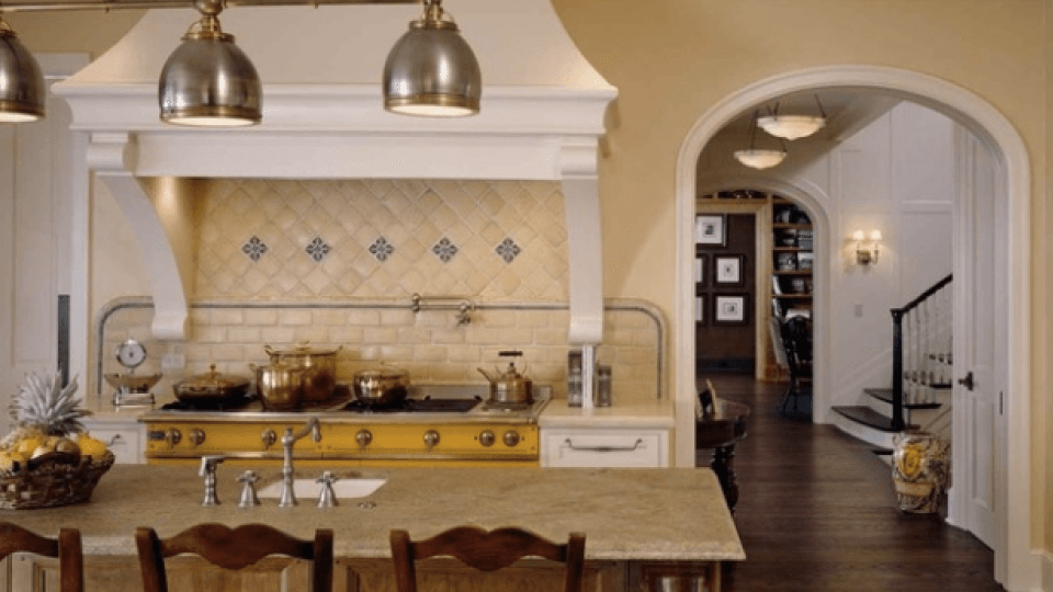 Kitchen in white and yellow colors
