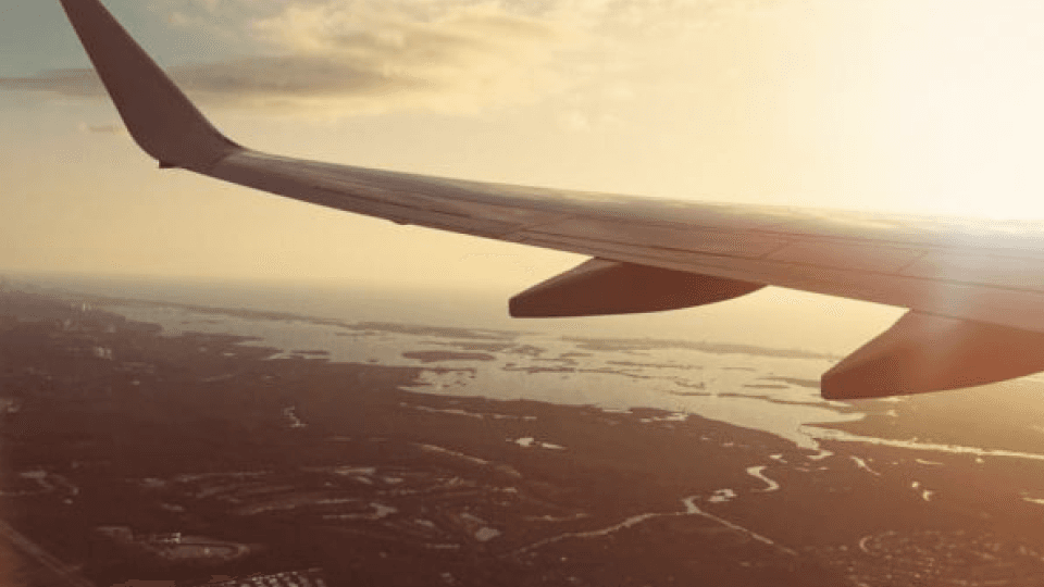 Airplane wing in flight