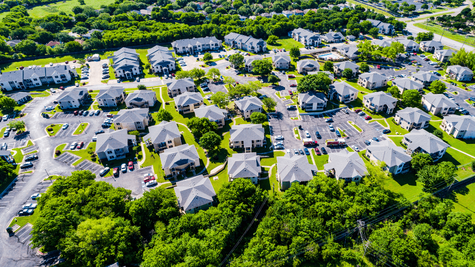 Aerial view of homes
