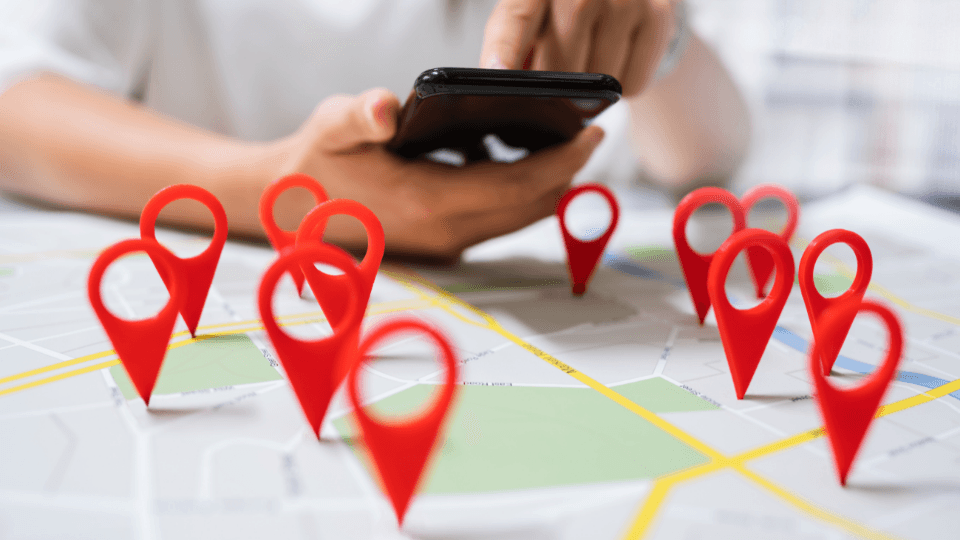 Map with pin location markers